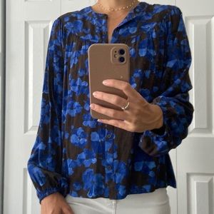 a new day floral button down top